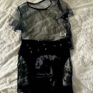 NEW lace side panel skirt and pearl mesh top in size M